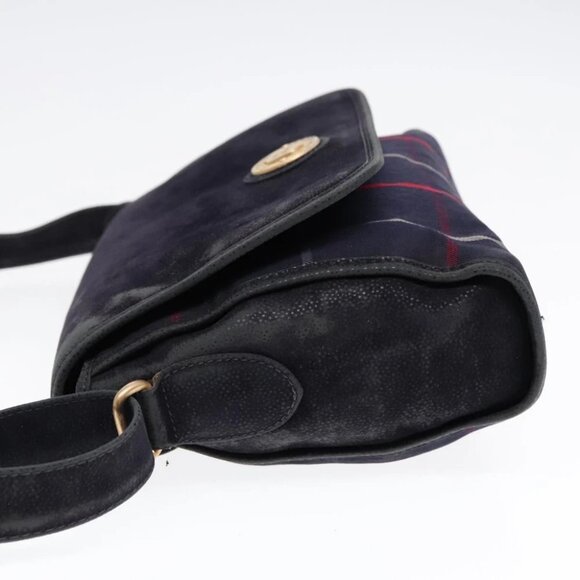 Burberrys Nova Check Shoulder Bag Canvas Navy Gold Auth 92324 - Picture 5 of 16